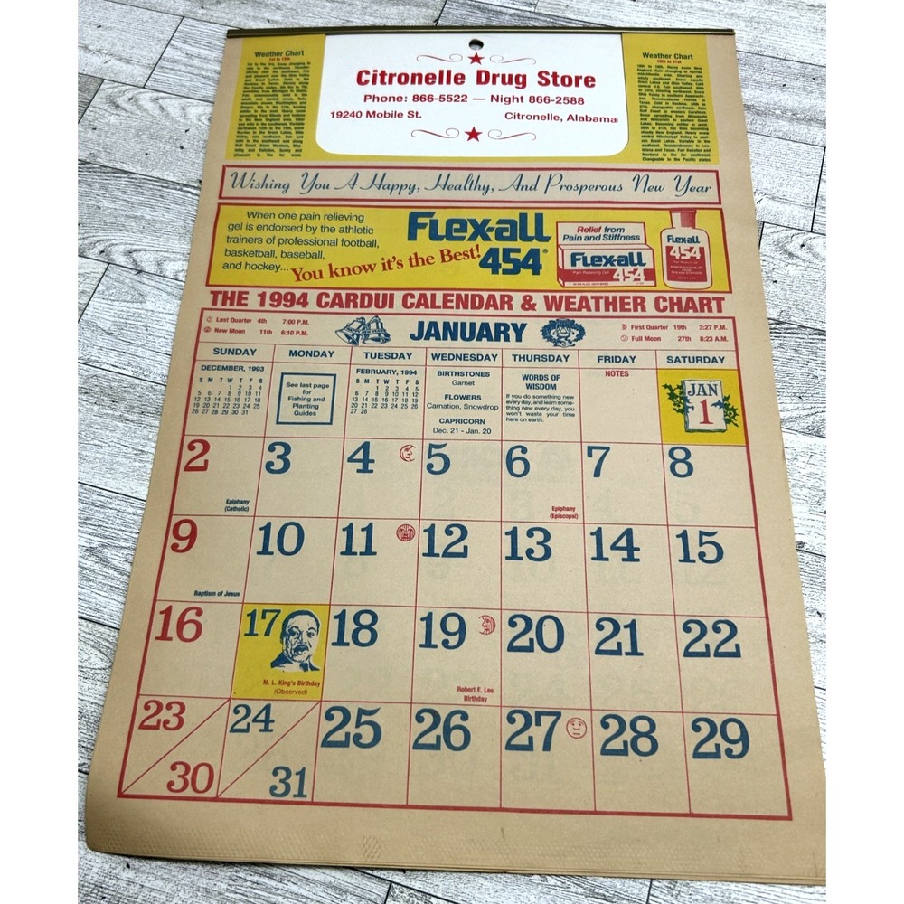 Vintage Citronelle Drugs Store Pharmacy Advertising Calendar Mobile AL 1993